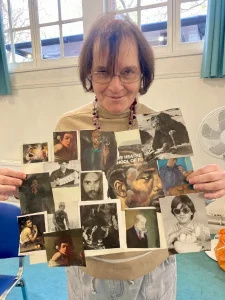 Colleen with her artwork collage